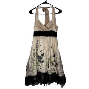 BCBGMAXAZRIA Womens Silk Babydoll Halter Dress  Pink Floral Print Size 6 Fairy
